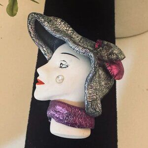 Handcrafted Artisan Lady Head Brooch – Sculptural Statement Pin